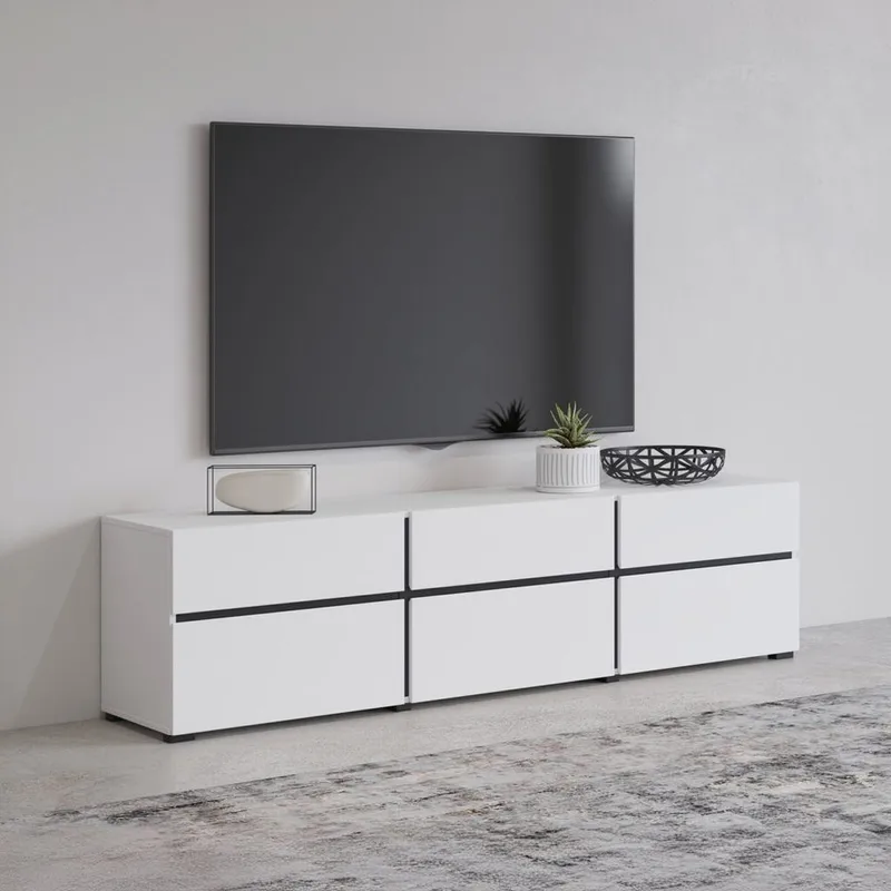TV-enhed Kryds 3 Klapper med 3 Skuffer - Hvid - Sort - Møbler - TV borde & mediemøbler - TV-borde
