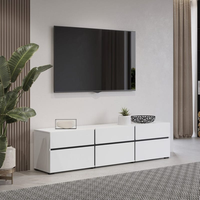 TV-enhed Kryds 3 Klapper med 3 Skuffer - Hvid - Sort - Møbler - TV borde & mediemøbler - TV-borde