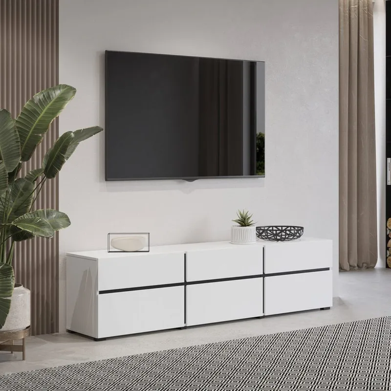 TV-enhed Kryds 3 Klapper med 3 Skuffer - Hvid - Sort - Møbler - TV borde & mediemøbler - TV-borde