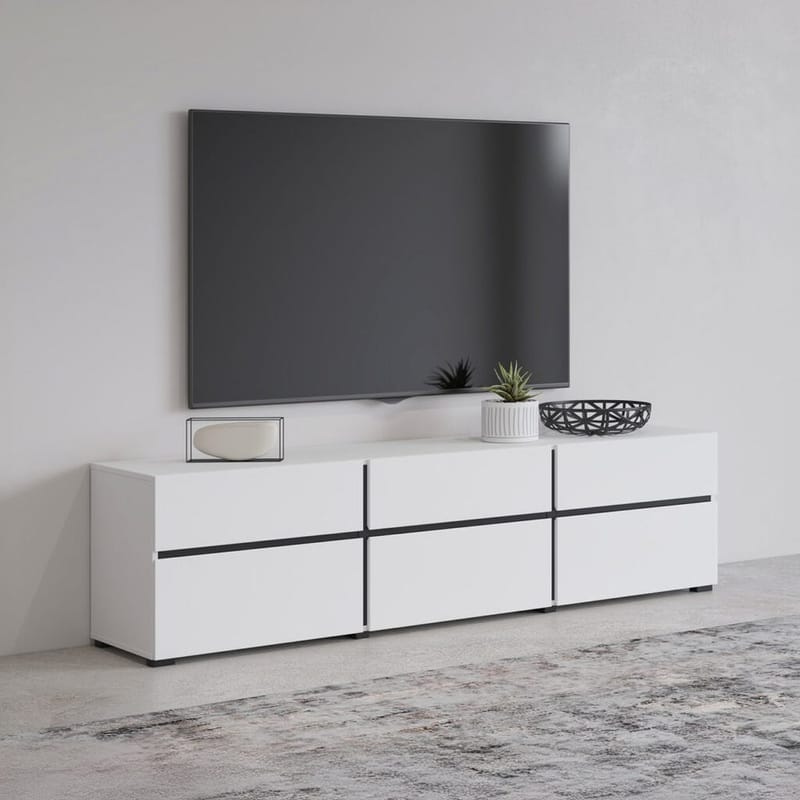 TV-enhed Kryds 3 Klapper med 3 Skuffer - Hvid - Sort - Møbler - TV borde & mediemøbler - TV-borde