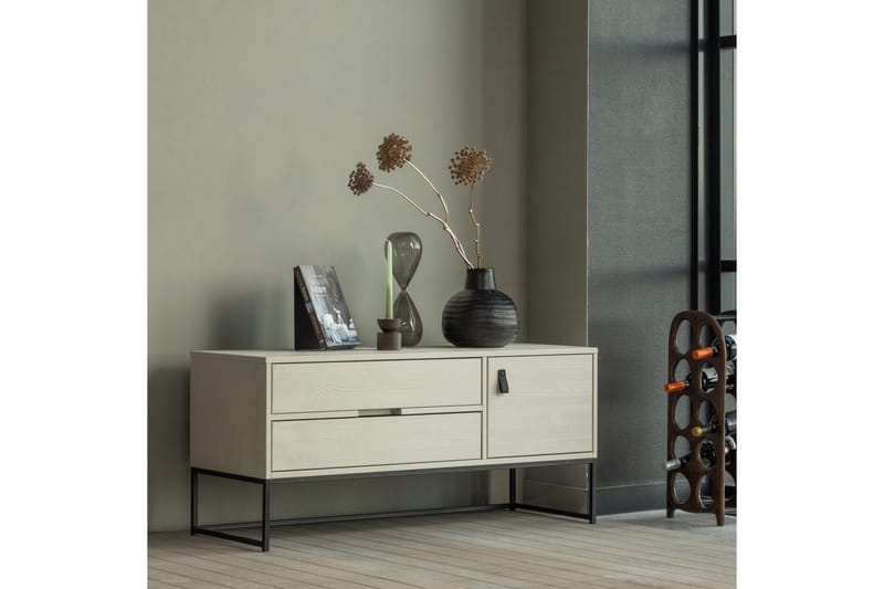 TV-enhed Silas - Støv, Børstet fyrretræ, 120 cm - Møbler - TV borde & mediemøbler - TV-borde