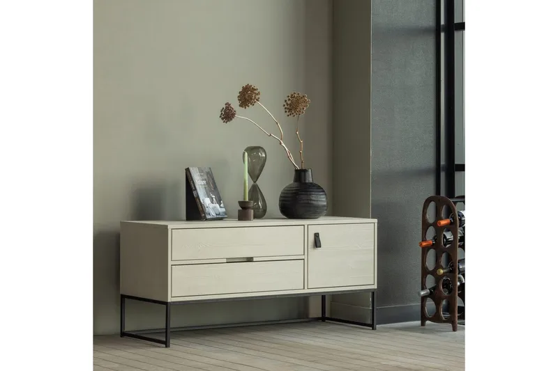 TV-enhed Silas - Støv, Børstet fyrretræ, 120 cm - Møbler - TV borde & mediemøbler - TV-borde