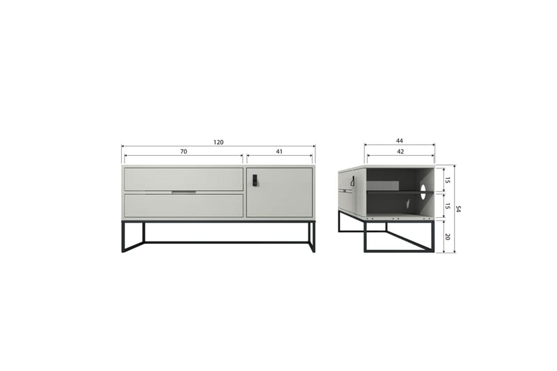TV-enhed Silas - Støv, Børstet fyrretræ, 120 cm - Møbler - TV borde & mediemøbler - TV-borde