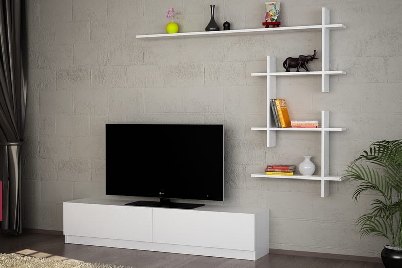 Alingca TV-Bord med væghylde - Hvid - Tv-møbelsæt