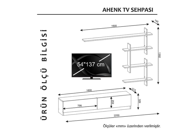 Alingca TV-Bord med væghylde - Hvid - Tv-møbelsæt