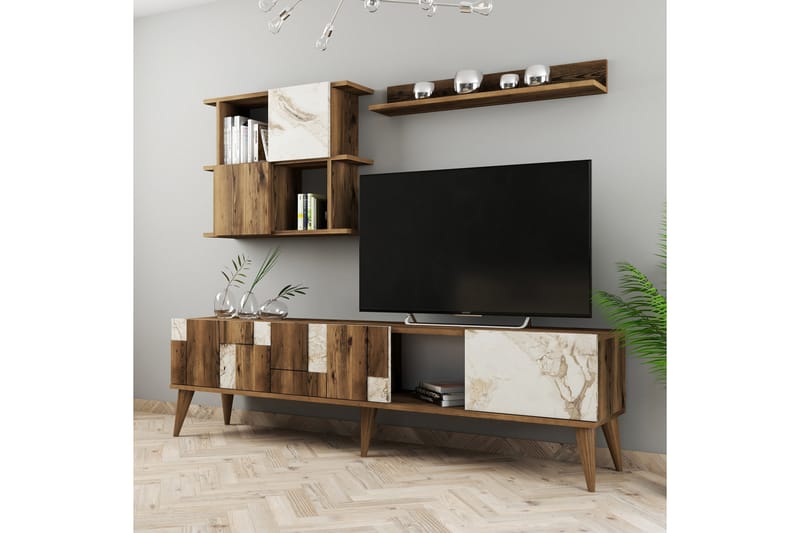Alsacia Tv-møbelsæt 180 cm - Hvid/Mørkebrun - Tv-møbelsæt