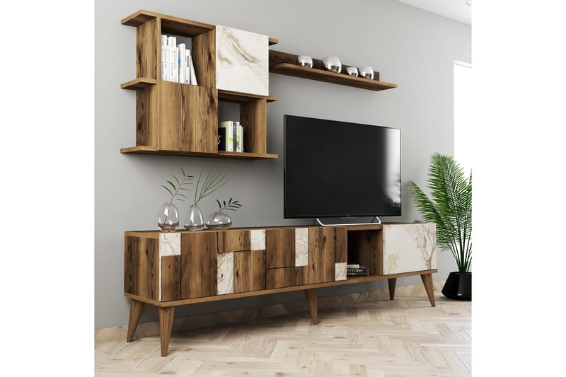 Alsacia Tv-møbelsæt 180 cm - Hvid/Mørkebrun - Møbler - TV borde & mediemøbler - Tv-møbelsæt