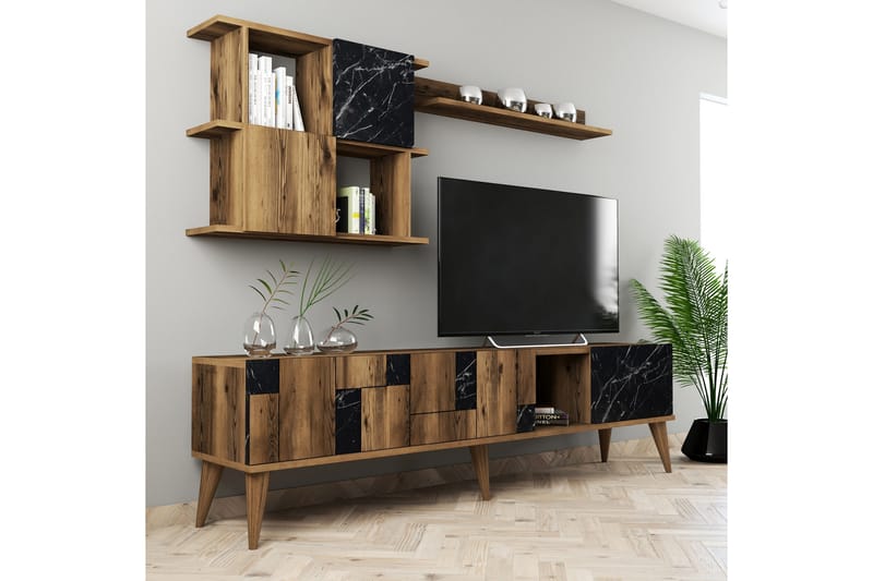 Alsacia TV-Møbelsæt 180 cm - Mørkebrun / sort - Tv-møbelsæt