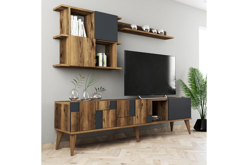 Alsacia Tv-møbelsæt 180 cm - Mørkebrun/Antracit - Tv-møbelsæt