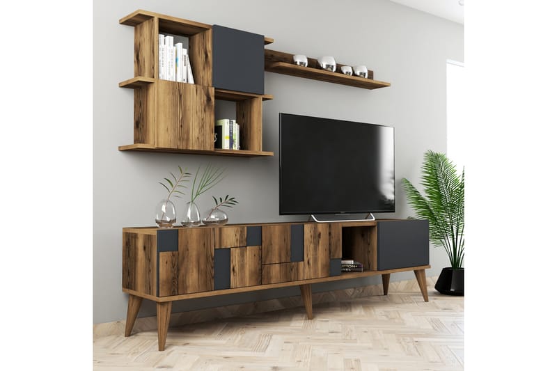 Alsacia Tv-møbelsæt 180 cm - Mørkebrun/Antracit - Møbler - TV borde & mediemøbler - Tv-møbelsæt