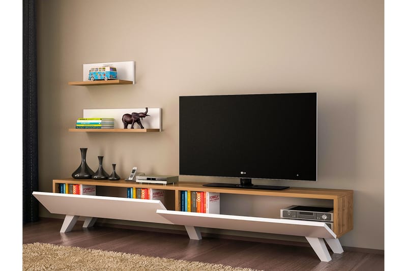 Amerza TV-Bord - Hvid / valnød - Tv-møbelsæt
