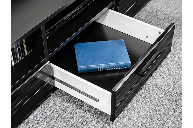 Apryl Modern TV mediemøbel med vitrineskab og LED-belysning - Sort - Møbler - TV borde & mediemøbler - Tv-møbelsæt