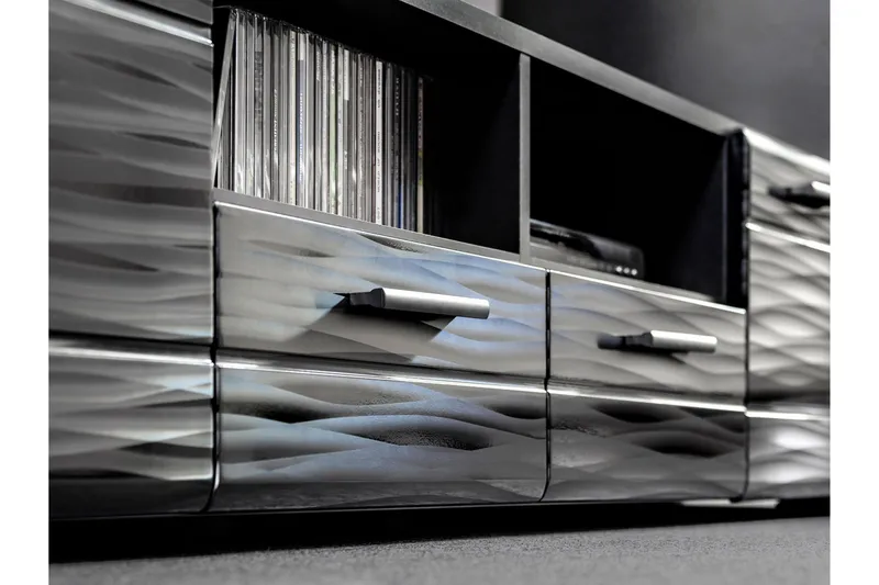 Apryl Modern TV mediemøbel med vitrineskab og LED-belysning - Sort - Møbler - TV borde & mediemøbler - Tv-møbelsæt