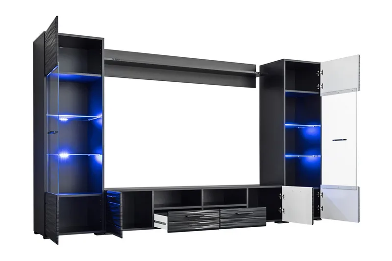 Apryl Modern TV mediemøbel med vitrineskab og LED-belysning - Sort - Møbler - TV borde & mediemøbler - Tv-møbelsæt