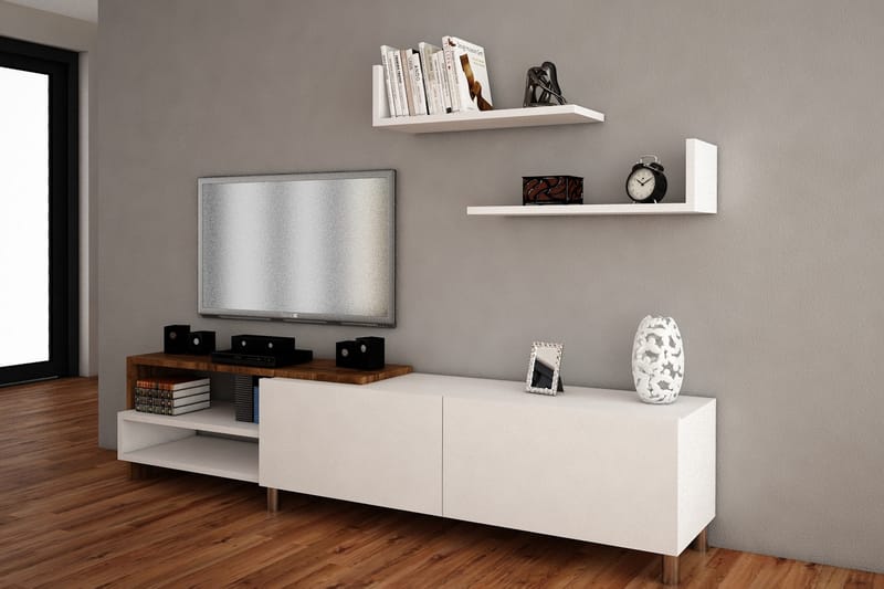 Ayaze tv-bord - Hvid / valnød - Tv-møbelsæt