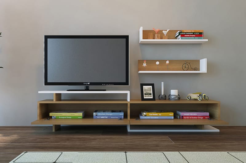 Ayaze tv-bord - Vit / teak - Tv-møbelsæt