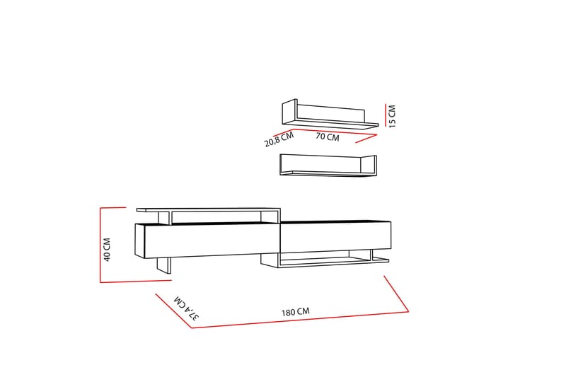 Ayaze tv-bord - Vit / teak - Møbler - TV borde & mediemøbler - Tv-møbelsæt