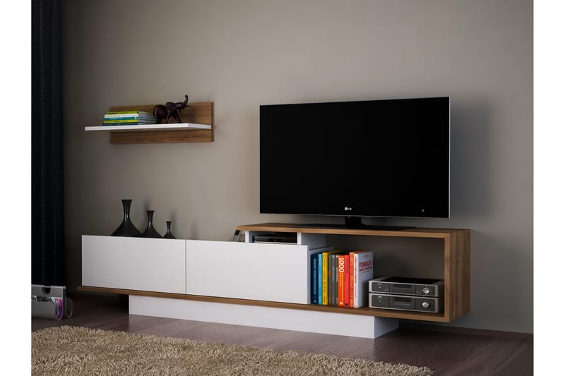 Azoula TV-bord - Hvid / valnød - Tv-møbelsæt