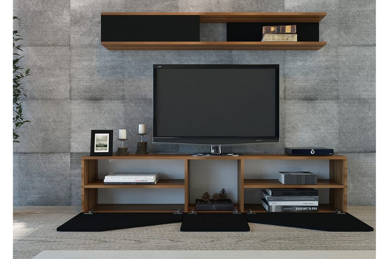 Decorotika TV-bænk med hylde - Valnød / sort - Tv-møbelsæt
