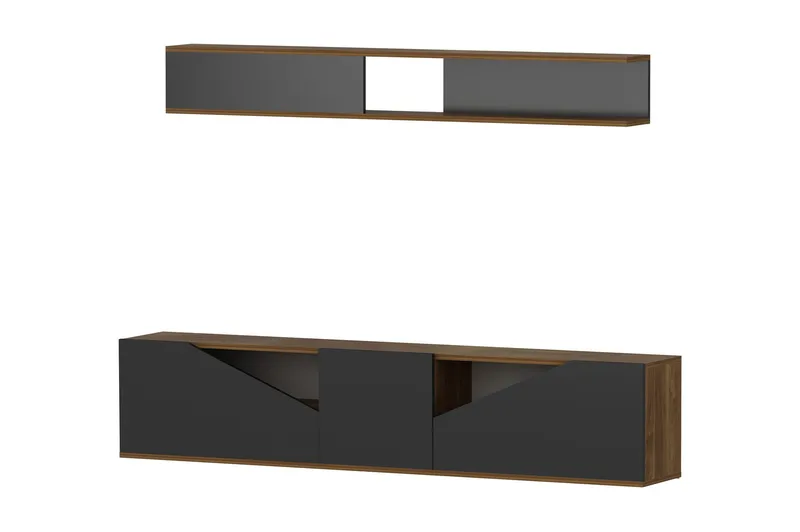 Decorotika TV-bænk med hylde - Valnød / sort - Møbler - TV borde & mediemøbler - Tv-møbelsæt