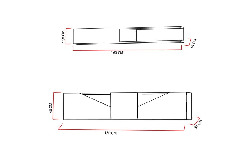Decorotika TV-bænk med hylde - Valnød / sort - Møbler - TV borde & mediemøbler - Tv-møbelsæt