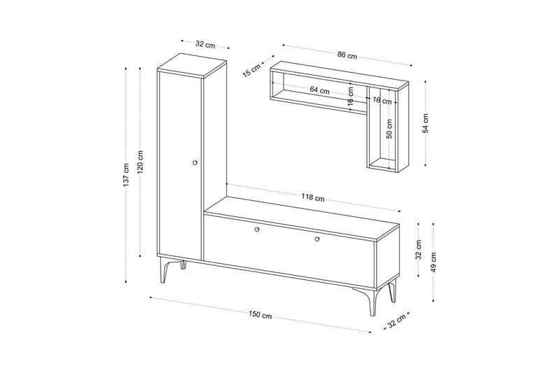 Desgrar TV-møbelsæt 118x49 cm - Blå - Tv-møbelsæt