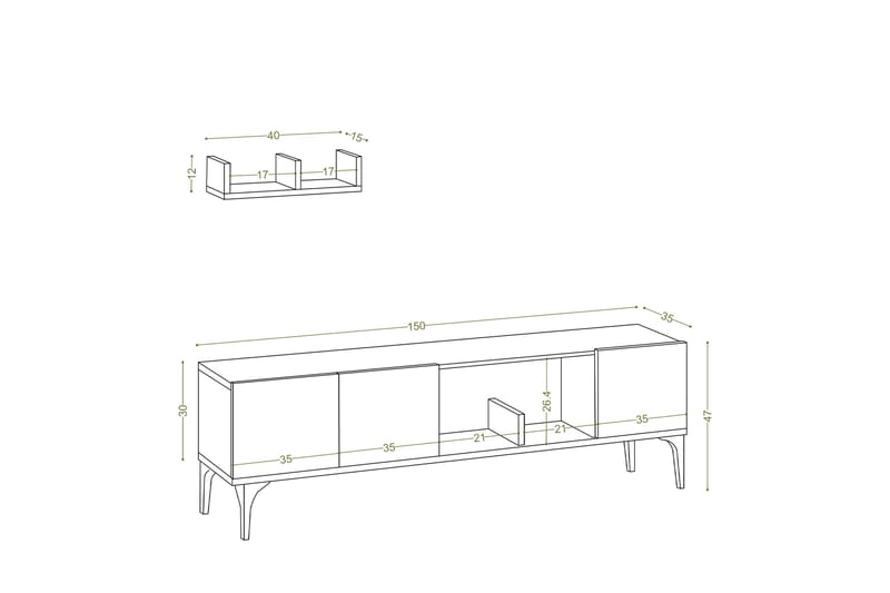 Desgrar TV-møbelsæt 150x47 cm - Hvid - Tv-møbelsæt