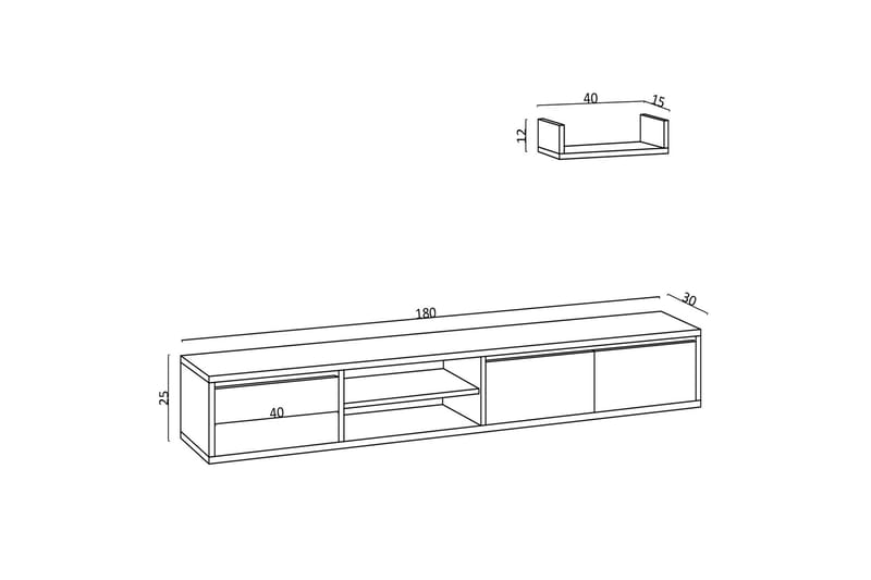 Desgrar TV-møbelsæt 180x25 cm - Hvid - Tv-møbelsæt