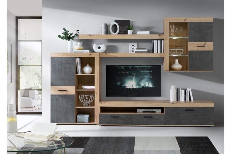 Dolnis Tv-møbelsæt 41x300 cm - Brun/Grå - Møbler - TV borde & mediemøbler - Tv-møbelsæt