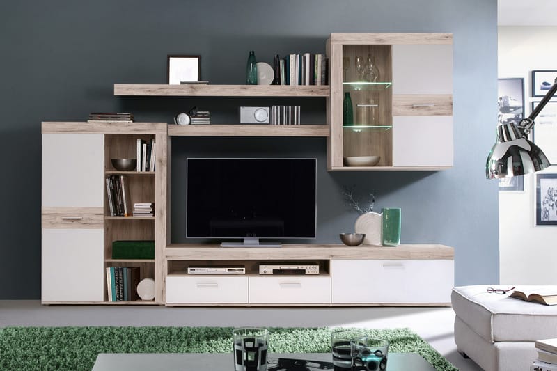 Dolnis Tv-møbelsæt 41x300 cm - Brun/Hvid - Møbler - TV borde & mediemøbler - Tv-møbelsæt