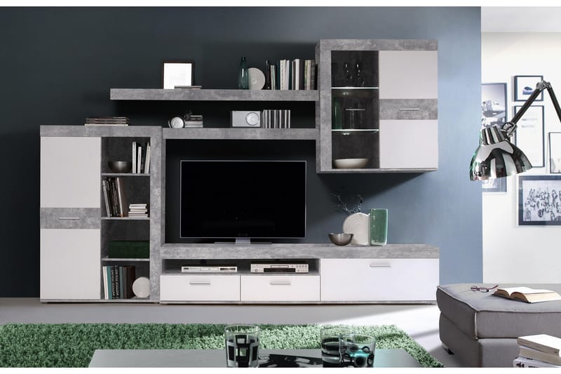 Dolnis TV-Møbelsæt 41x300 cm - Hvid/Grå - Møbler - TV borde & mediemøbler - Tv-møbelsæt