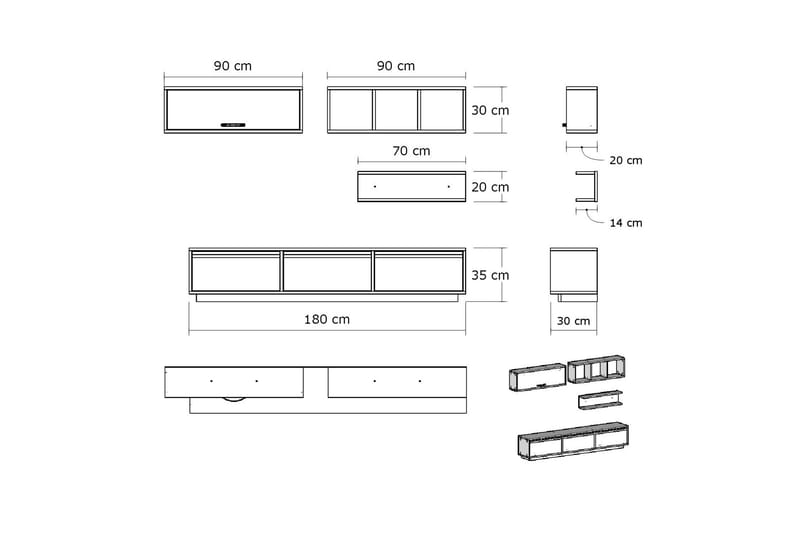Elegancia Medieopbevaring 180 cm - Hvid - Møbler - TV borde & mediemøbler - Tv-møbelsæt