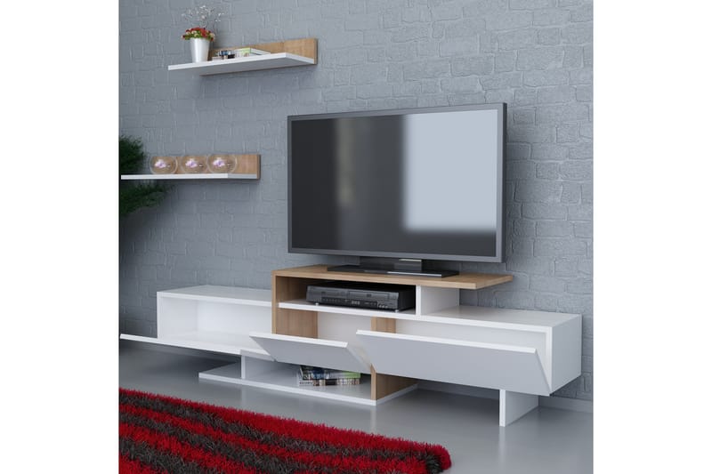 Enjorea TV-Bord - Vit / teak - Tv-møbelsæt