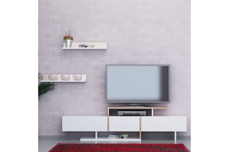 Enjorea TV-Bord - Vit / teak - Tv-møbelsæt