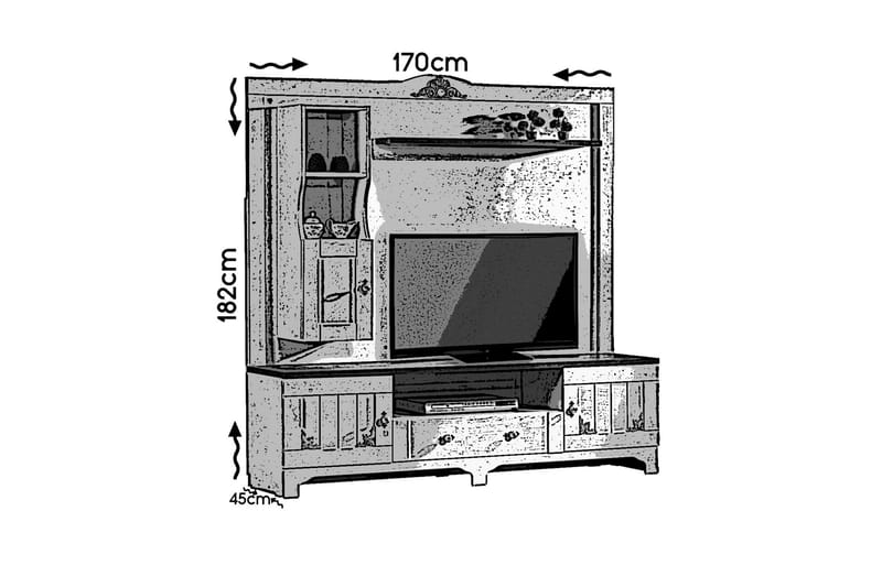 Gaszpar medieopbevaring - Hvid / valnød - Tv-møbelsæt