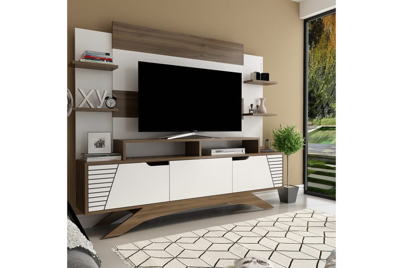Højde TV-møbelsæt 149 cm - Brun / hvid - Tv-møbelsæt