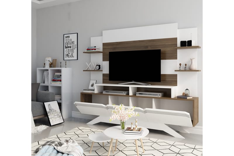 Højde TV-m øbelsæt 149 cm - Brun / hvid - Møbler - TV borde & mediemøbler - Tv-møbelsæt