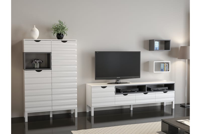Højde TV-møbelsæt 180 cm - Hvid / grå - Møbler - TV borde & mediemøbler - Tv-møbelsæt