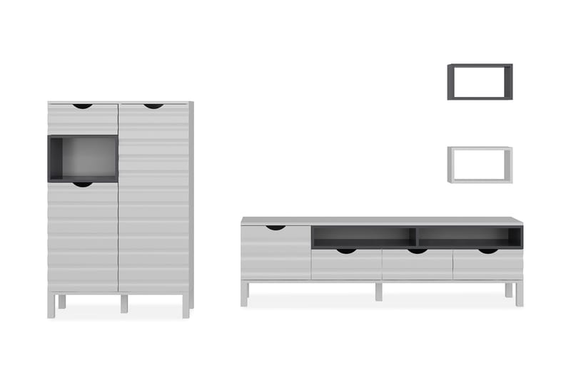 Højde TV-møbelsæt 180 cm - Hvid / grå - Tv-møbelsæt