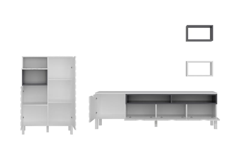 Højde TV-møbelsæt 180 cm - Hvid / grå - Tv-møbelsæt