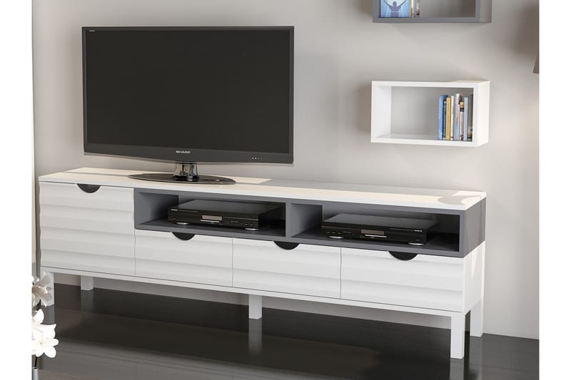 Højde TV-møbelsæt 180 cm - Hvid / grå - Møbler - TV borde & mediemøbler - Tv-møbelsæt