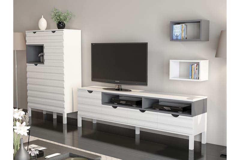 Højde TV-møbelsæt 180 cm - Hvid / grå - Møbler - TV borde & mediemøbler - Tv-møbelsæt