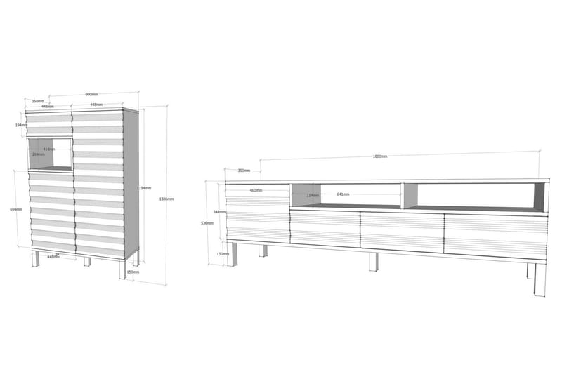 Højde TV-møbelsæt 180 cm - Hvid / grå - Møbler - TV borde & mediemøbler - Tv-møbelsæt