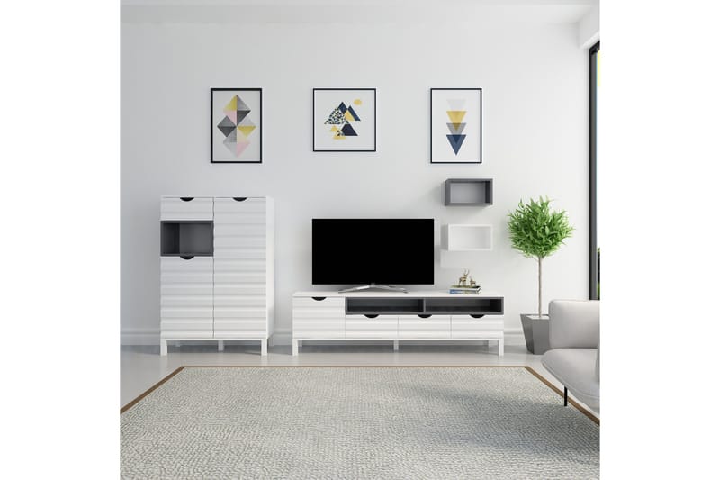 Højde TV-møbelsæt 180 cm - Hvid / grå - Møbler - TV borde & mediemøbler - Tv-møbelsæt