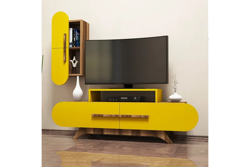 Hovdane TV-møbelsæt 145 cm - Brun / gul - Møbler - TV borde & mediemøbler - Tv-møbelsæt
