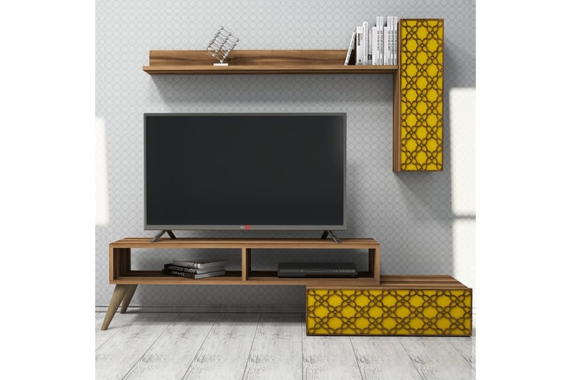 Hovdane TV-møbelsæt 150 cm - Brun / gul - Tv-møbelsæt
