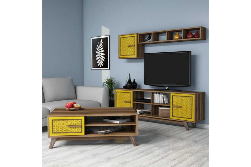 Hovdane TV-møbelsæt 160 cm - Brun / gul - Tv-møbelsæt