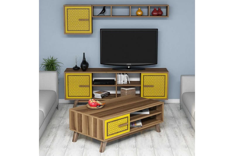 Hovdane TV-møbelsæt 160 cm - Brun / gul - Møbler - TV borde & mediemøbler - Tv-møbelsæt