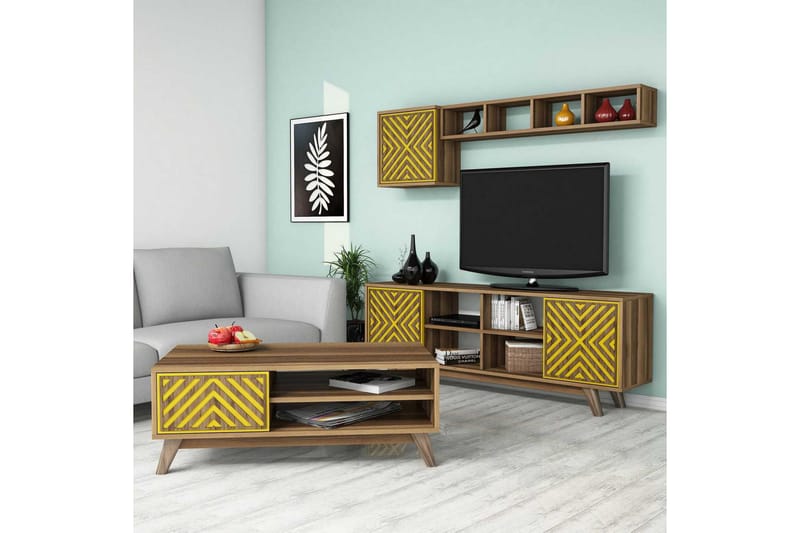 Hovdane TV-møbelsæt 160 cm - Brun / gul - Møbler - TV borde & mediemøbler - Tv-møbelsæt