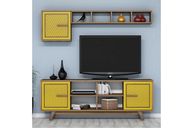 Hovdane TV-møbelsæt 160 cm, Brun / gul